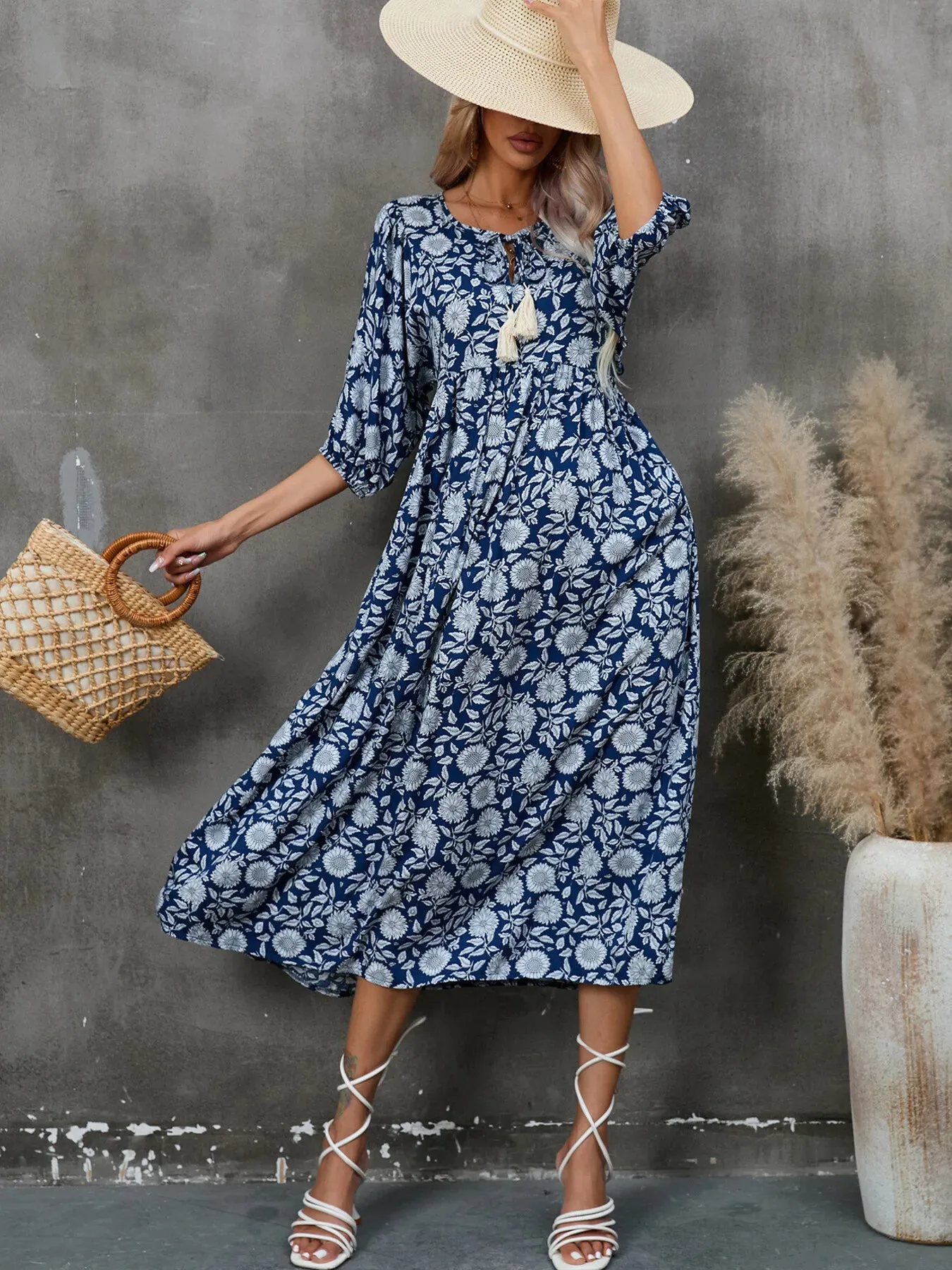 Printed Tie Neck Midi Dress sold by Charming Charlie product image thumbnail 3