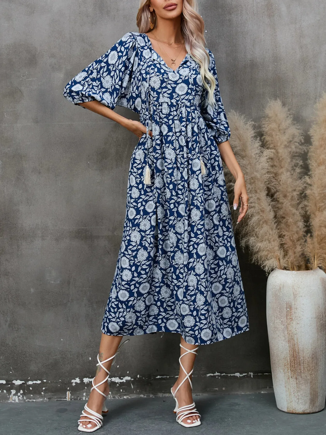 Printed Tie Neck Midi Dress sold by Charming Charlie product image thumbnail 4