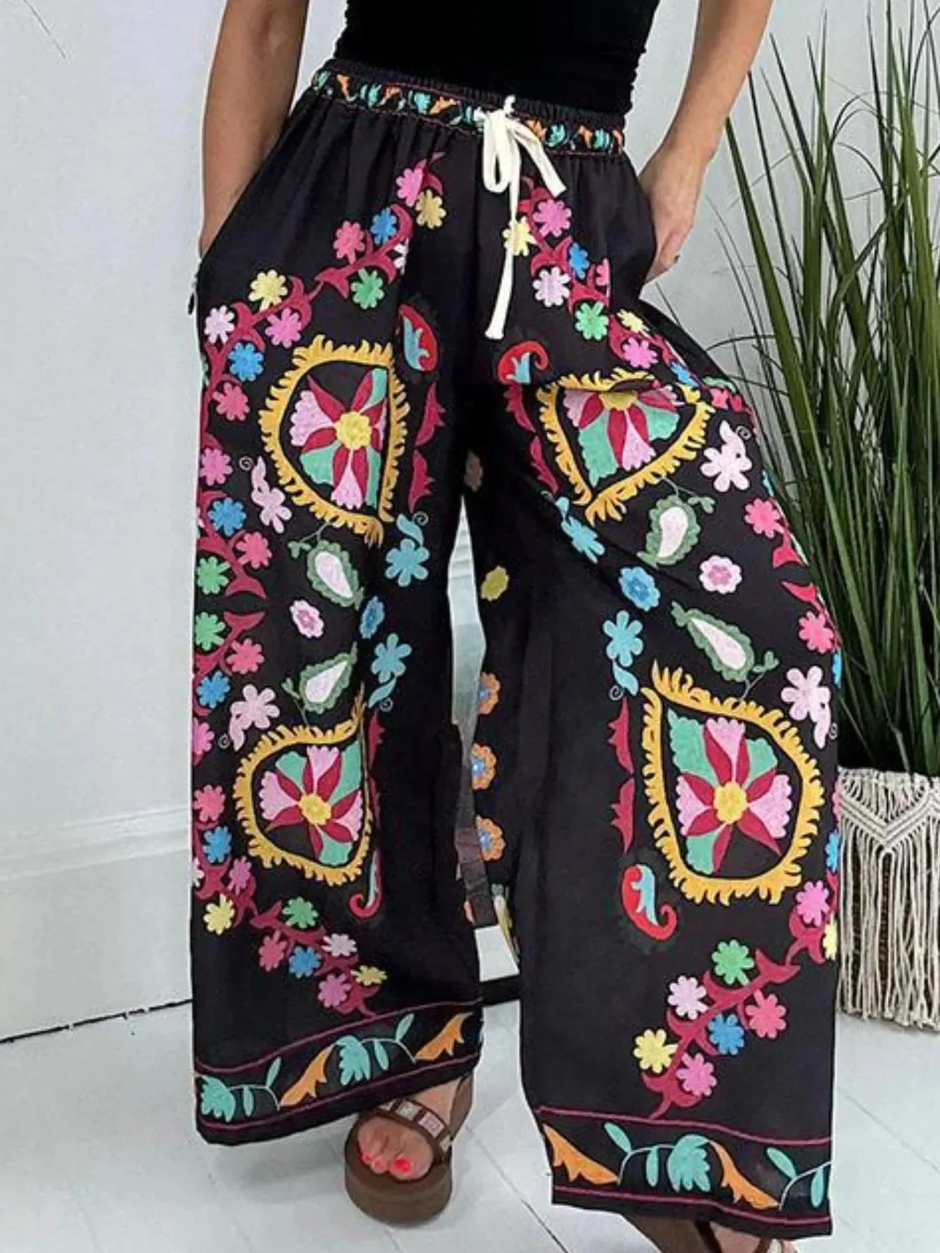 Printed Wide Leg Drawstring Pants sold by Charming Charlie product image thumbnail 5