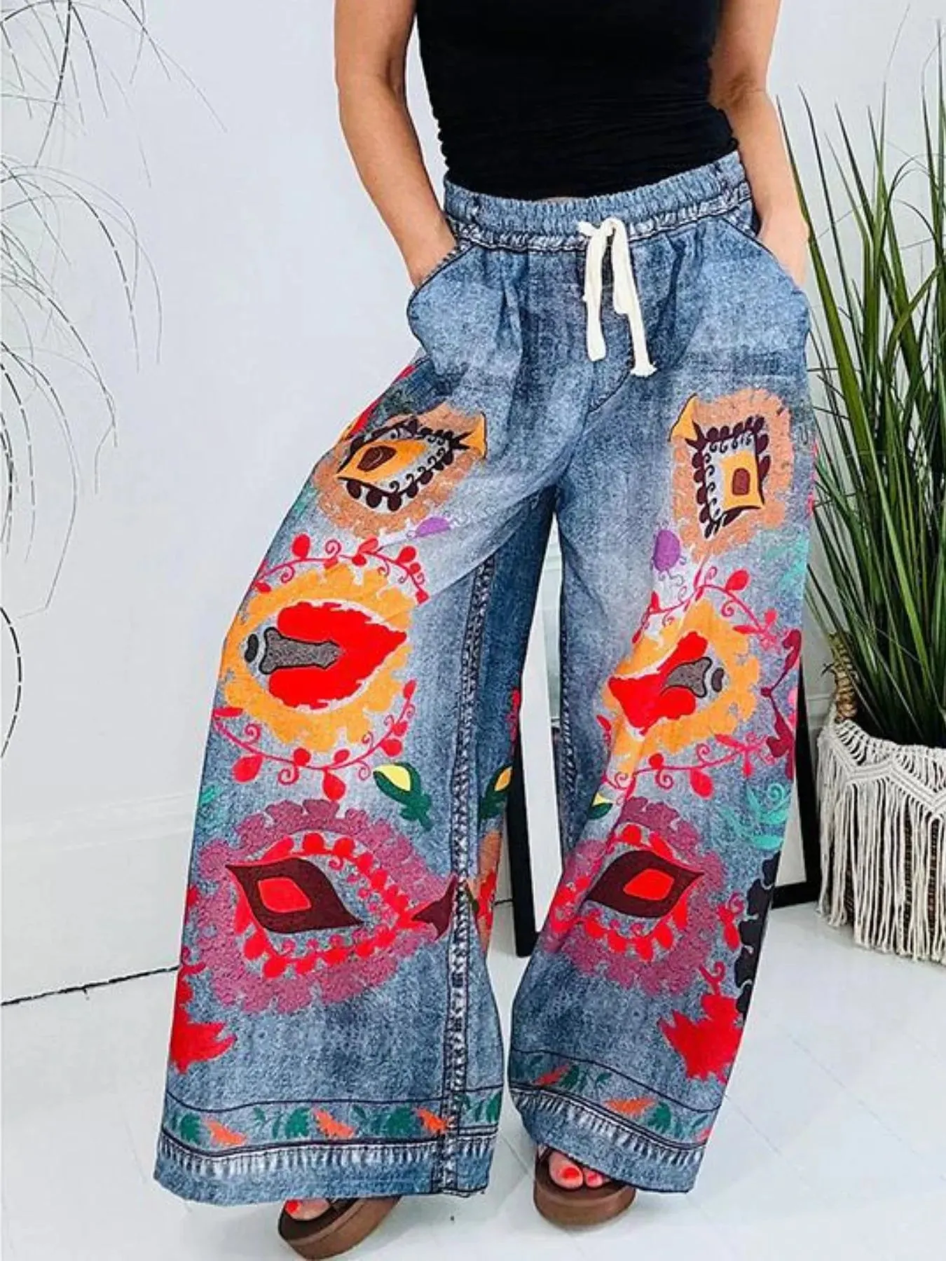 Printed Wide Leg Drawstring Pants sold by Charming Charlie product image thumbnail 2