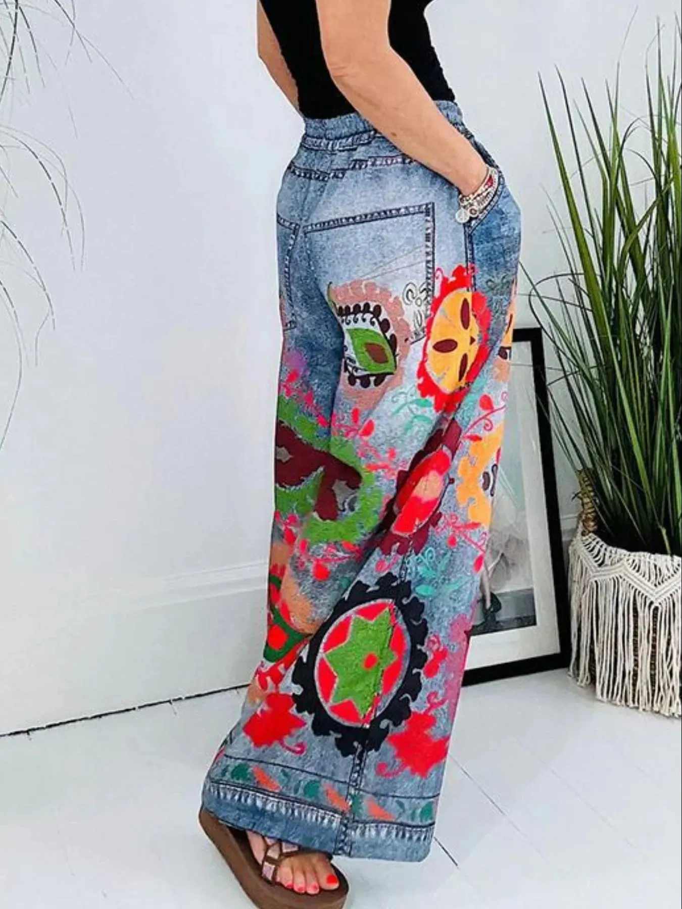 Printed Wide Leg Drawstring Pants sold by Charming Charlie product image thumbnail 3