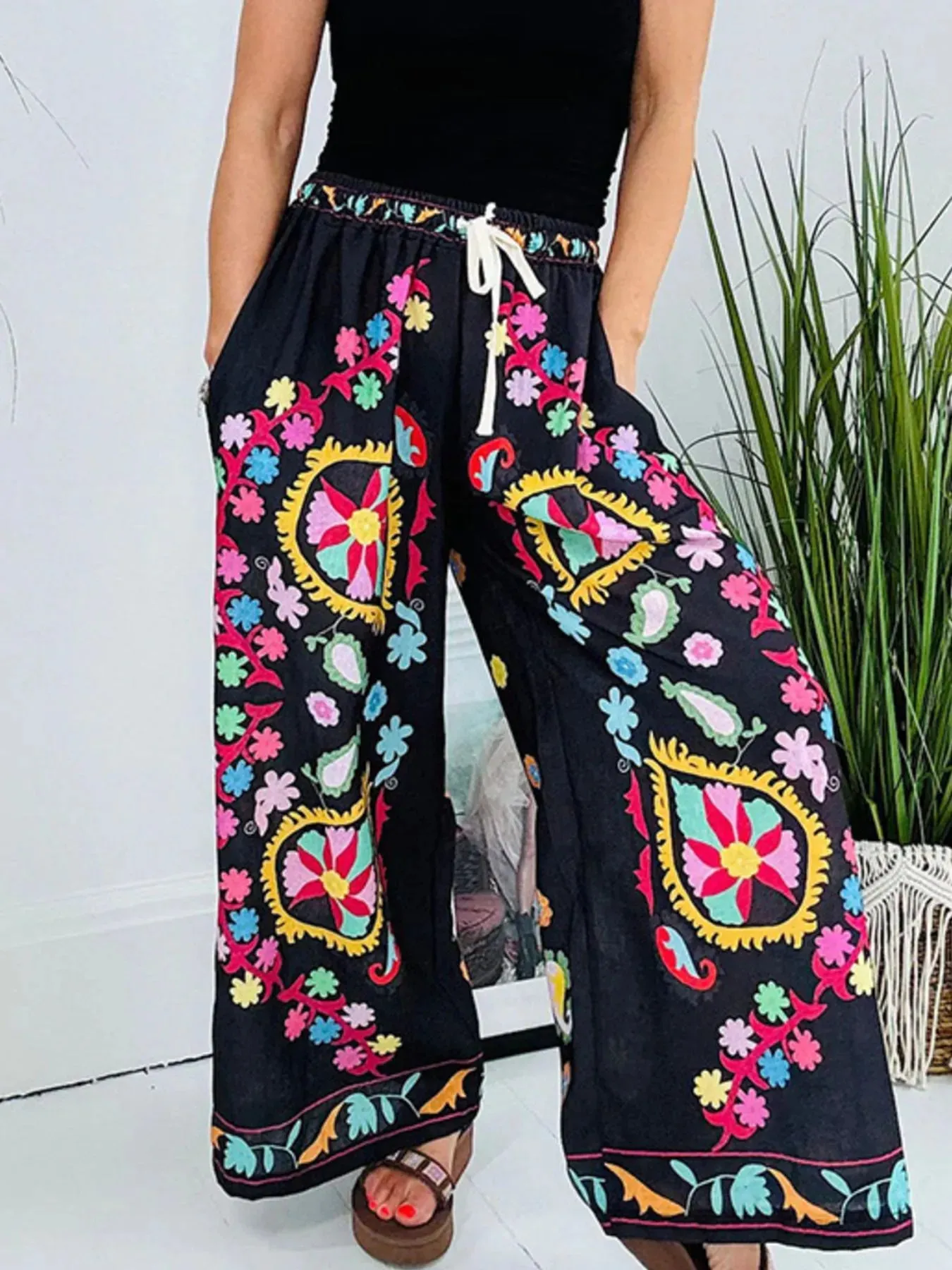 Printed Wide Leg Drawstring Pants sold by Charming Charlie product image thumbnail 4