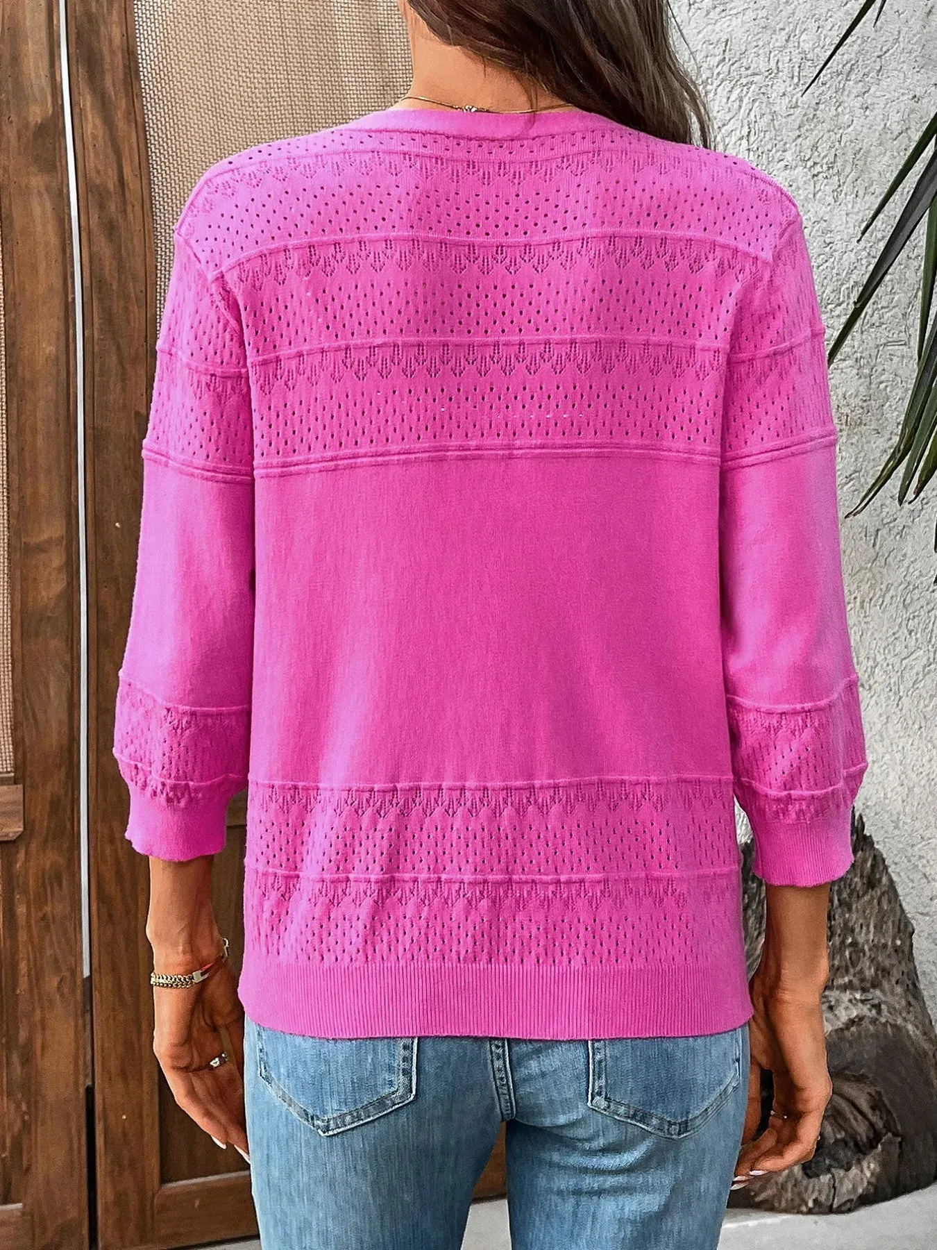Textured Button-Front Cardigan with 3/4 Sleeves sold by Charming Charlie product image thumbnail 4