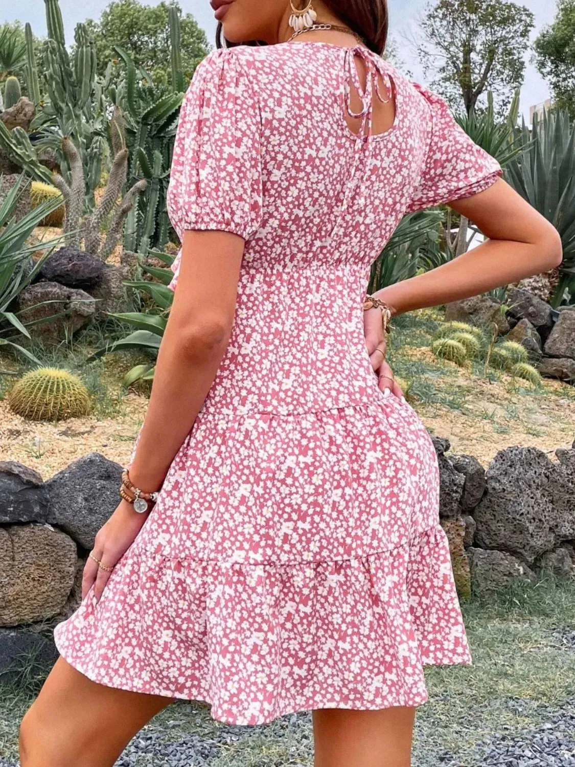 Floral Print Wrap Mini Dress with Puff Sleeves sold by Charming Charlie product image thumbnail 3