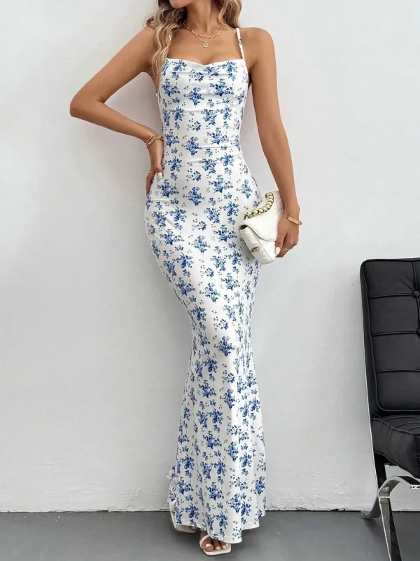 Crisscross Back Floral Print Bodycon Maxi Dress sold by Charming Charlie
