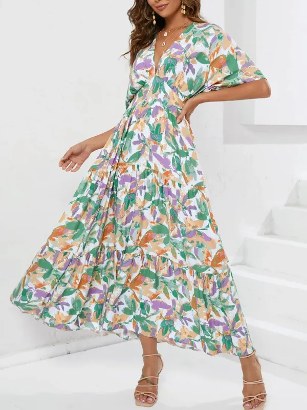 Floral Print V-neck Boho Midi Dress sold by Charming Charlie
