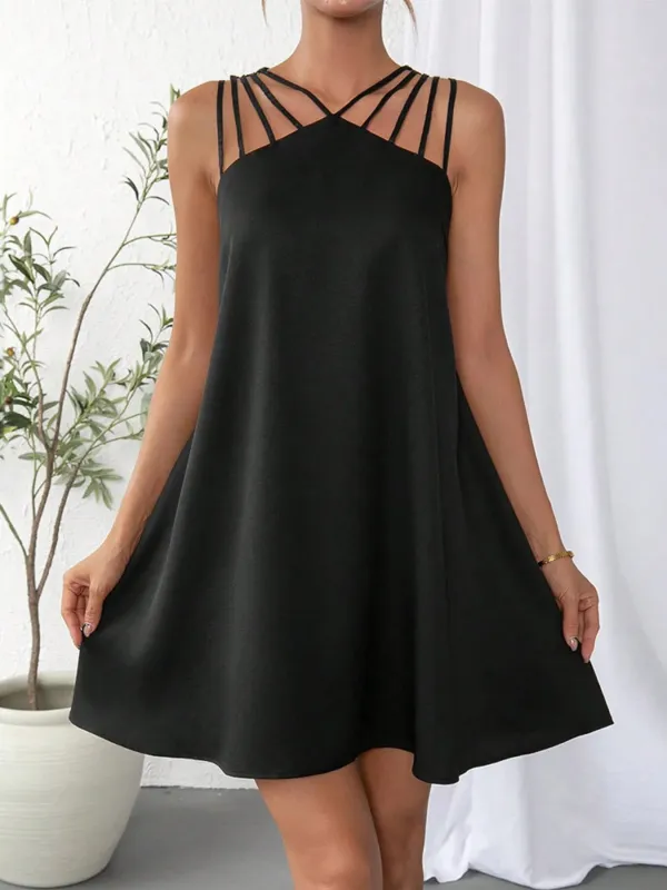 Strappy Cage Neck A-Line Mini Dress sold by Charming Charlie