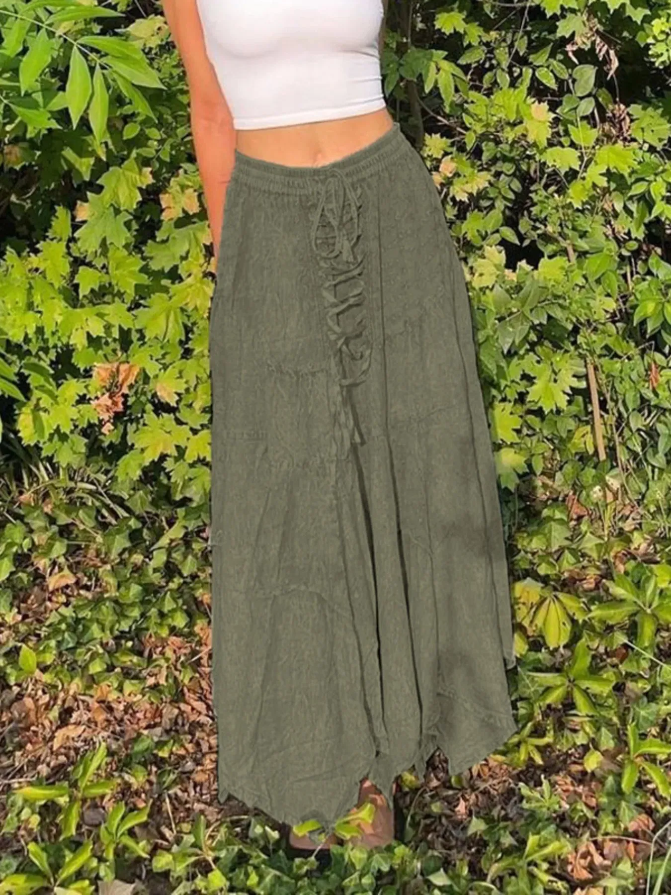 Asymmetrical Hem Midi Skirt with Drawstring Waist sold by Charming Charlie product image thumbnail 5
