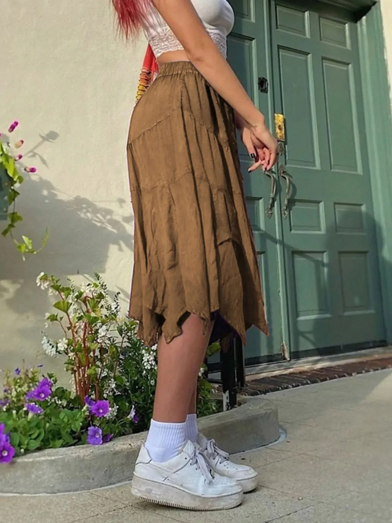 Asymmetrical Hem Midi Skirt with Drawstring Waist sold by Charming Charlie product image thumbnail 3