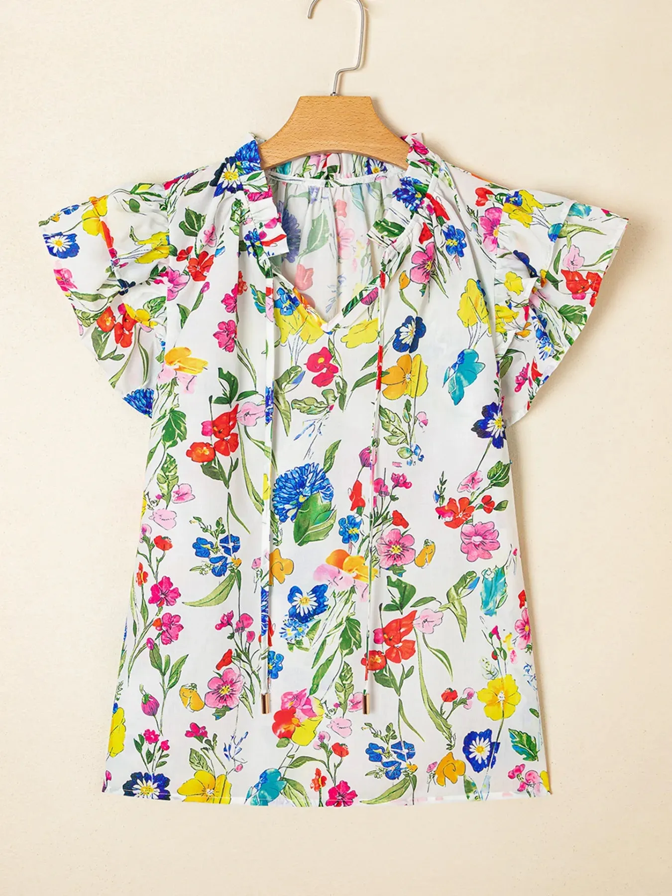 Floral Print Ruffle Layered Short Sleeve Blouse sold by Charming Charlie product image thumbnail 3