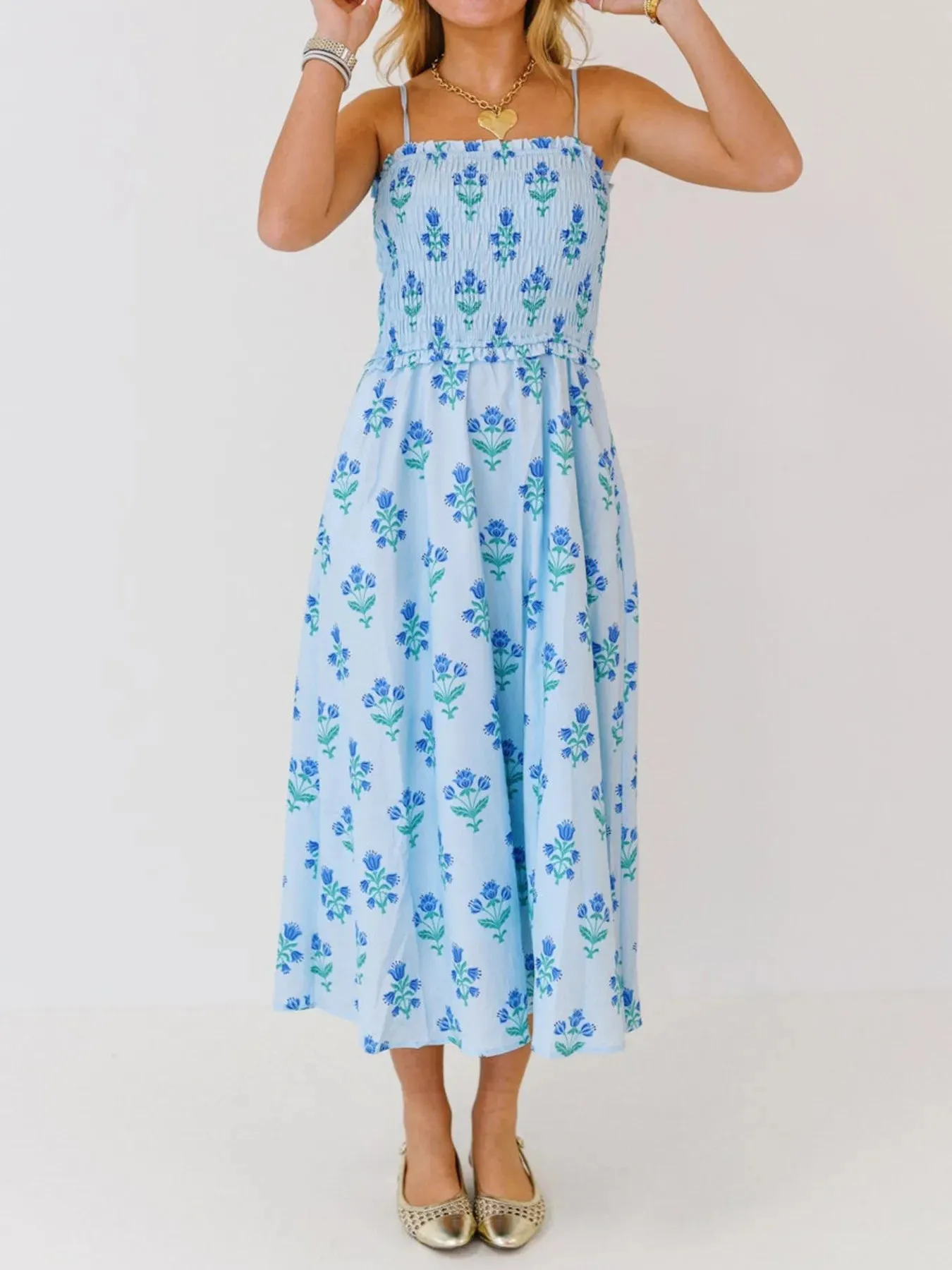 Floral Smocked Midi Cami Dress sold by Charming Charlie product image thumbnail 3