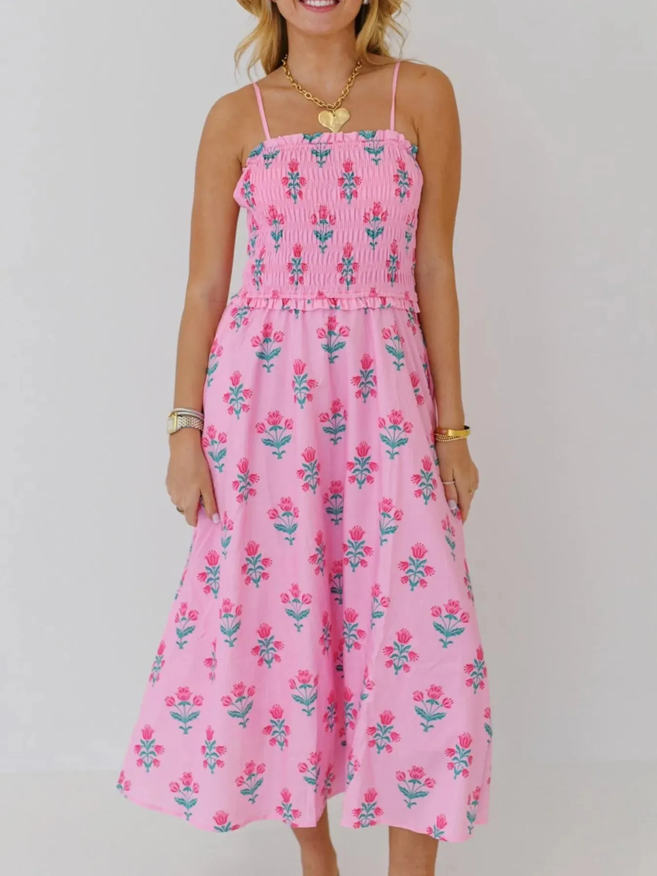 Floral Smocked Midi Cami Dress sold by Charming Charlie product image thumbnail 5