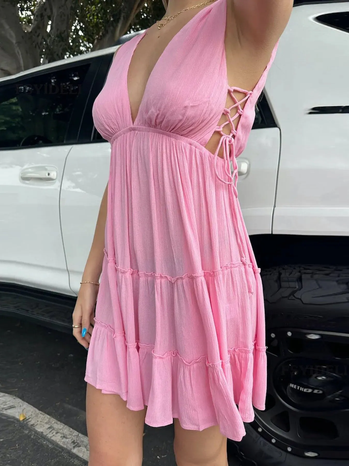 Deep V-Neck Tiered Mini Dress sold by Charming Charlie product image thumbnail 2