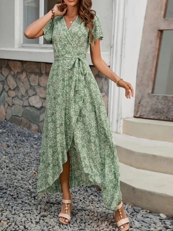 Printed Surplice Maxi Dress with Flutter Sleeves sold by Charming Charlie
