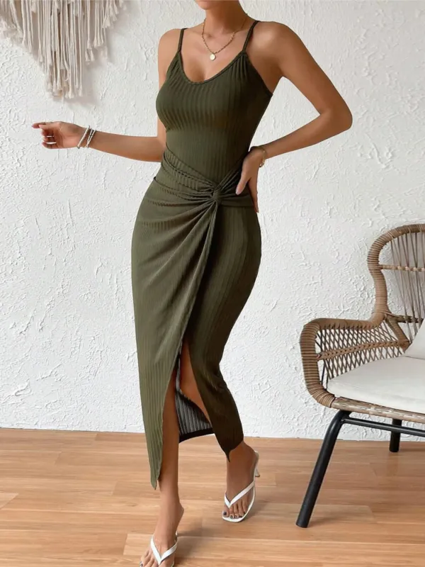 Ribbed Wrap Midi Dress with Side Slit sold by Charming Charlie