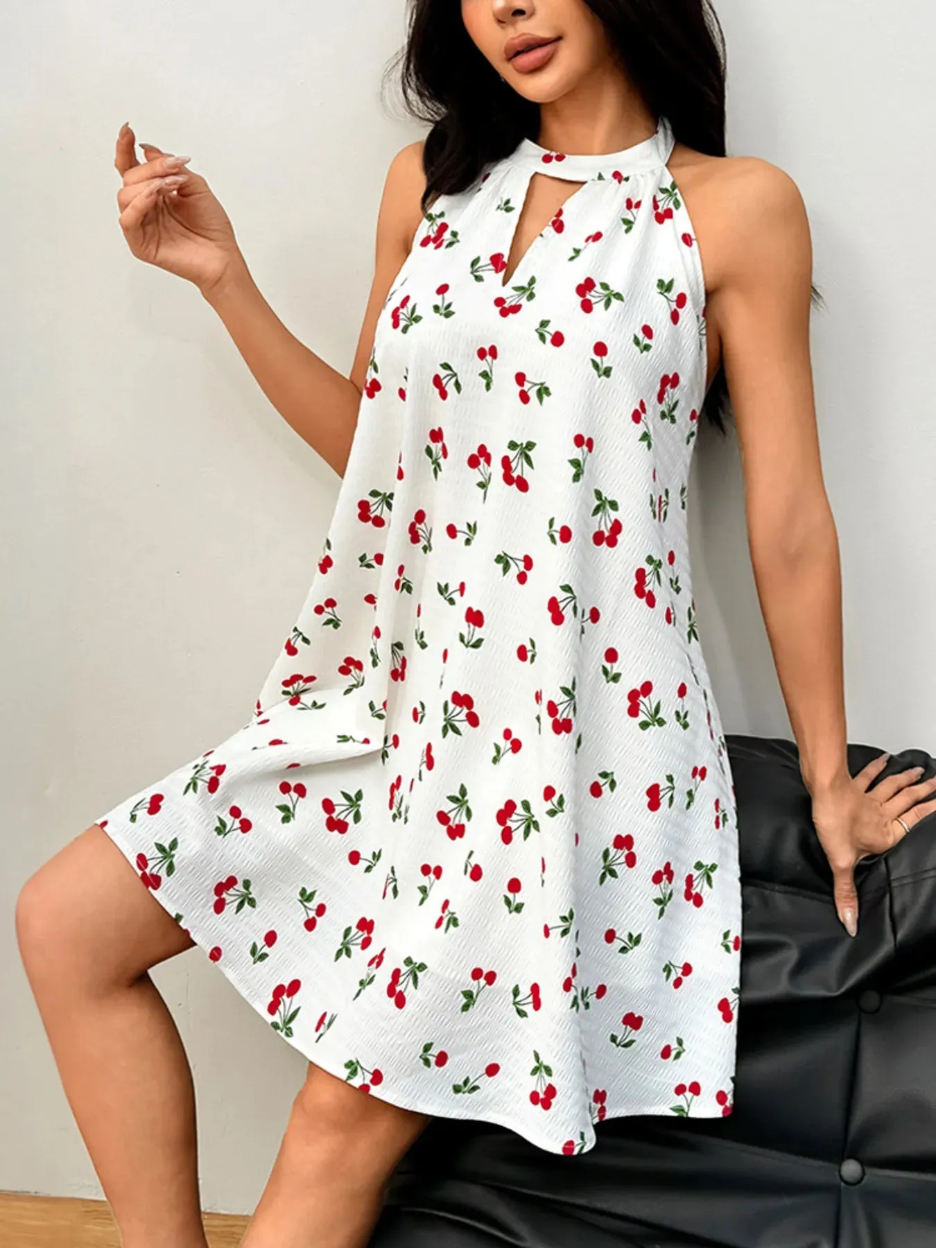 Cherry Print Halter Neck Summer Dress sold by Charming Charlie product image thumbnail 3