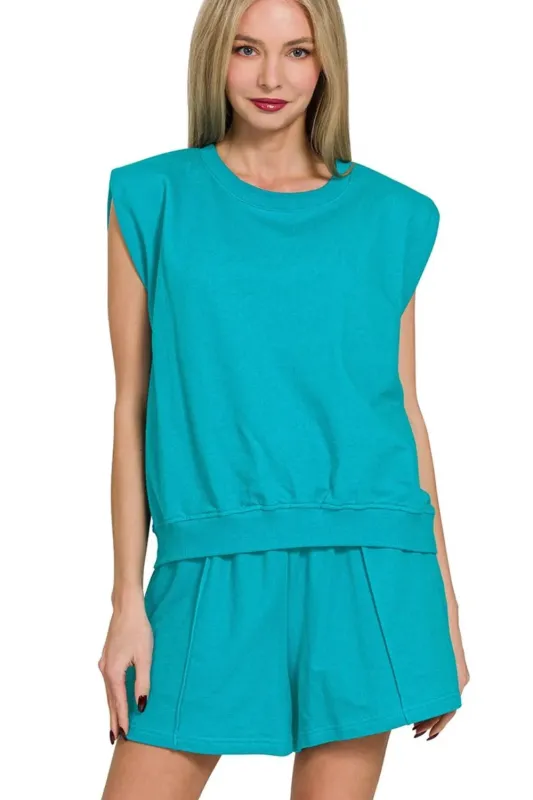 Zenana French Terry Sleeveless Top & Shorts Set sold by Charming Charlie
