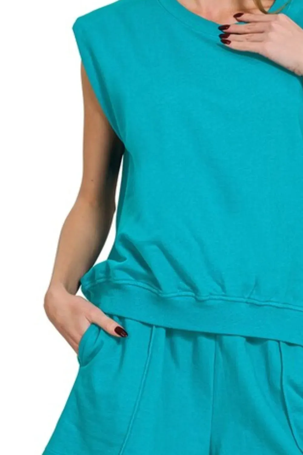 Zenana French Terry Sleeveless Top & Shorts Set sold by Charming Charlie product image thumbnail 3