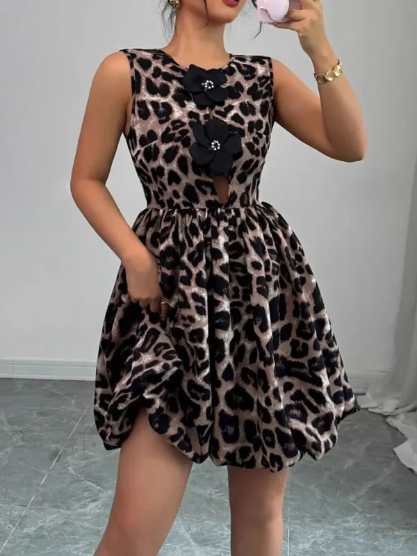 Leopard Print Sleeveless Fit and Flare Mini Dress sold by Charming Charlie