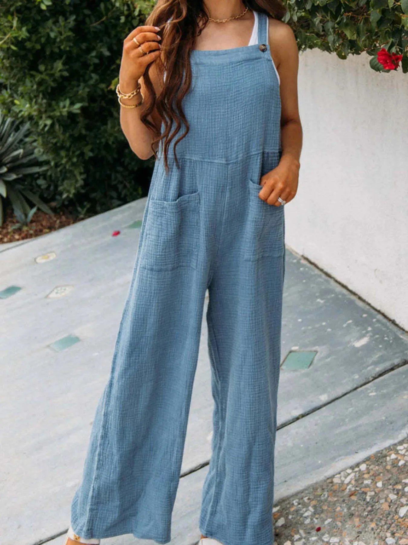 Full Size Casual Wide Leg Textured Overalls Plus Size sold by Charming Charlie product image thumbnail 2