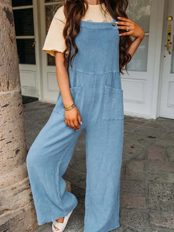 Full Size Casual Wide Leg Textured Overalls Plus Size sold by Charming Charlie
