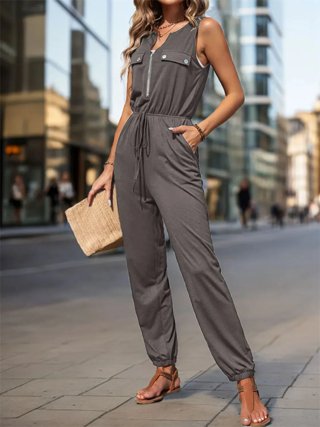 Drawstring Waist Sleeveless Jumpsuit sold by Charming Charlie product image thumbnail 3