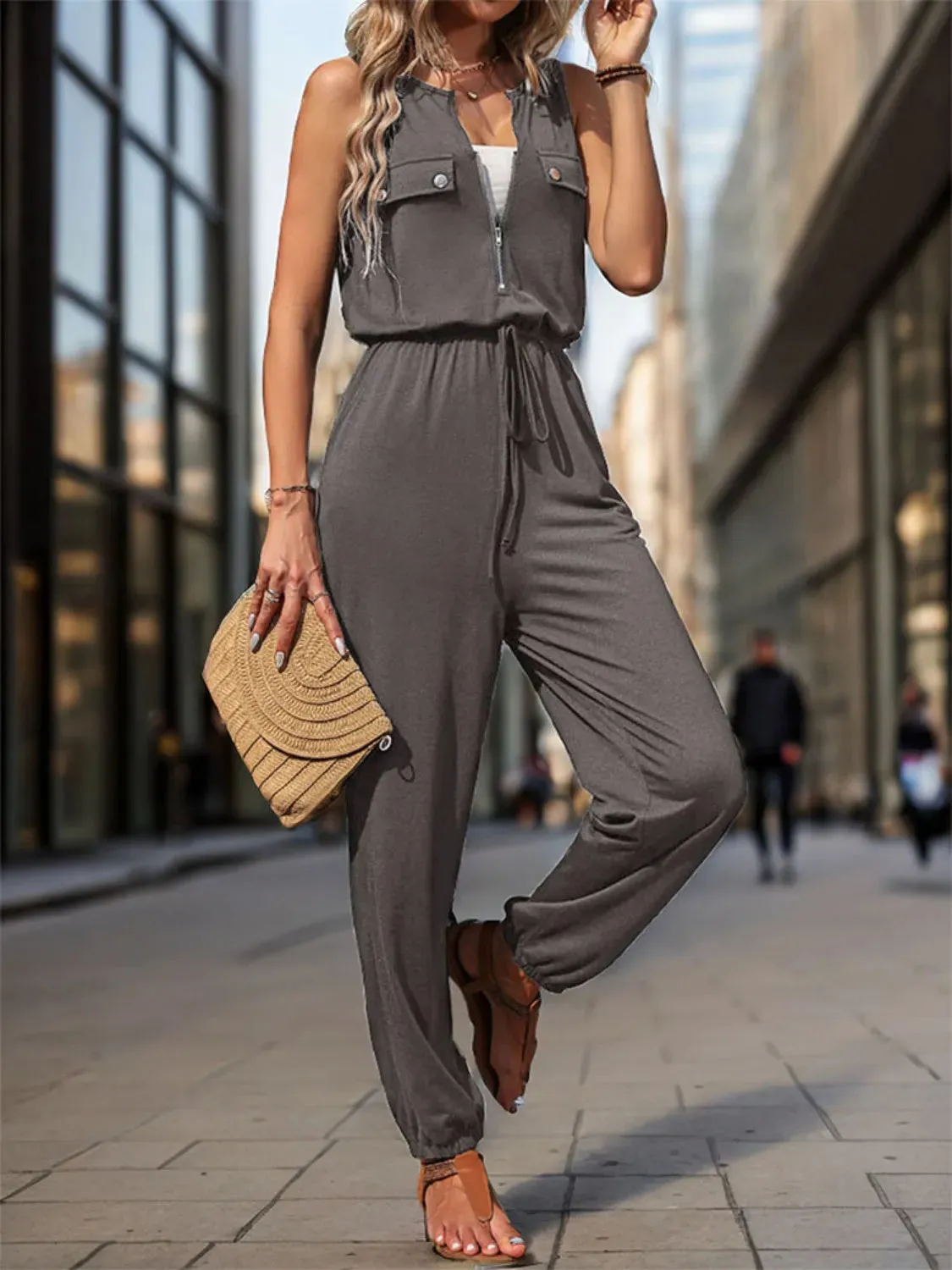 Drawstring Waist Sleeveless Jumpsuit sold by Charming Charlie product image thumbnail 2