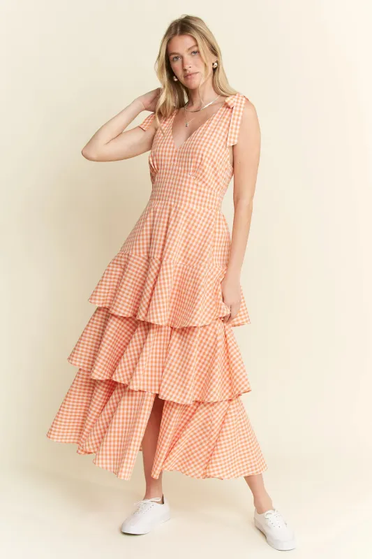 Jade By Jane Sleeveless Gingham Print Tiered Midi Dress sold by Charming Charlie