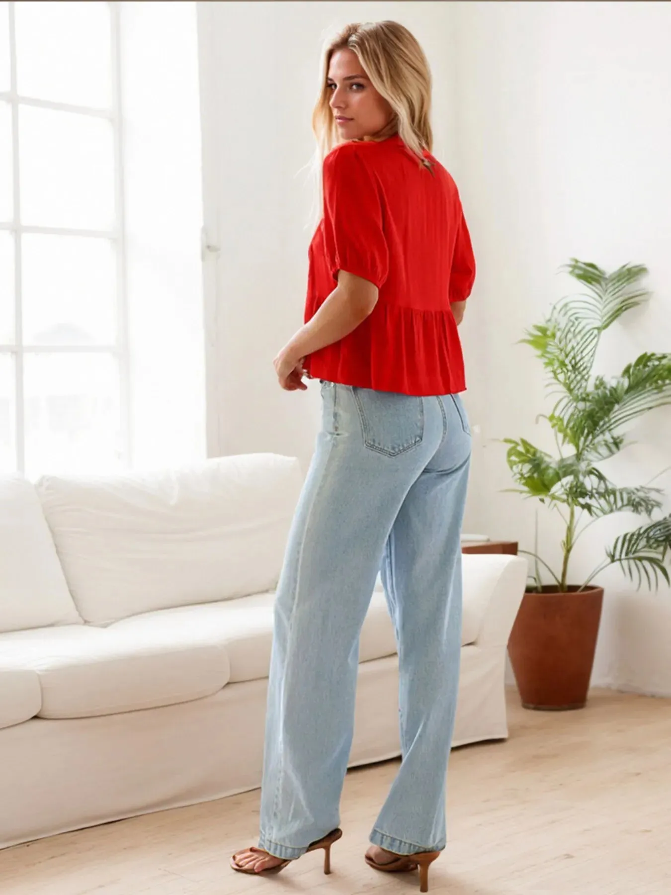 Tie-Front Short Sleeve Blouse sold by Charming Charlie product image thumbnail 3