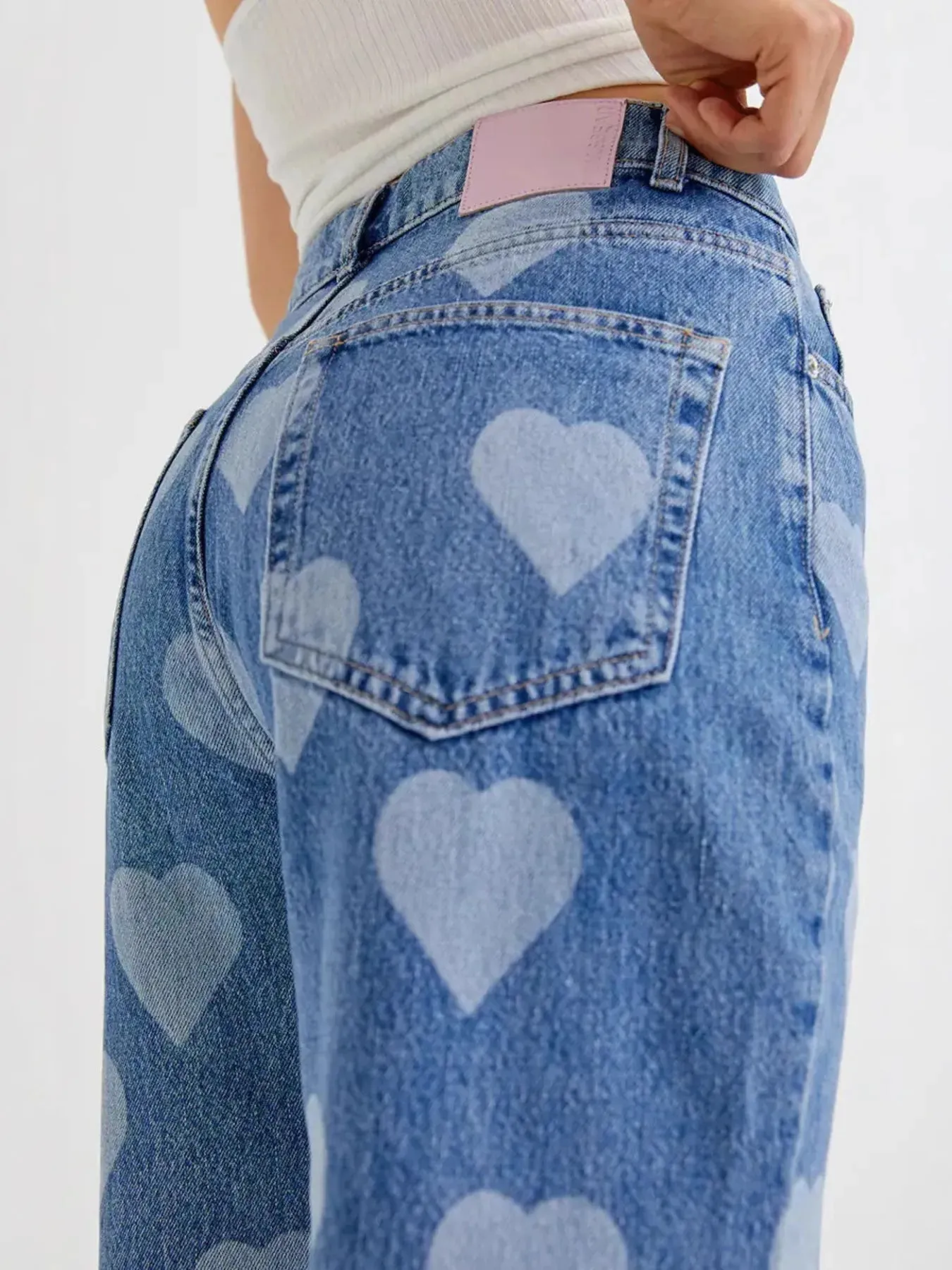 Heart Pattern High-Waist Wide Leg Jeans sold by Charming Charlie product image thumbnail 4