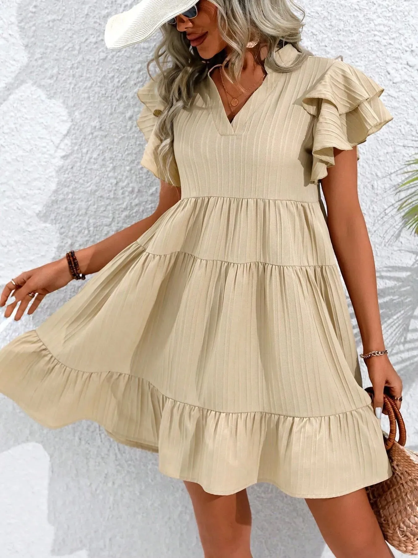 Ruffle Notched Tiered Mini Dress sold by Charming Charlie product image thumbnail 4