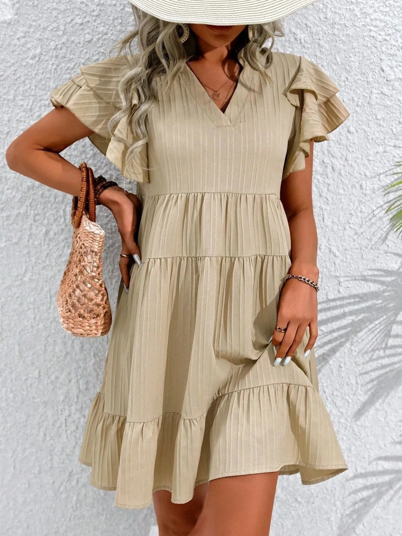 Ruffle Notched Tiered Mini Dress sold by Charming Charlie product image thumbnail 5