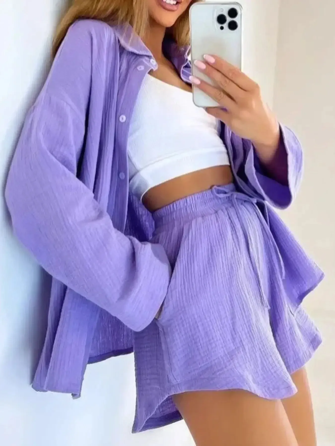 Texture Button Up Shirt and Shorts Set sold by Charming Charlie product image thumbnail 4