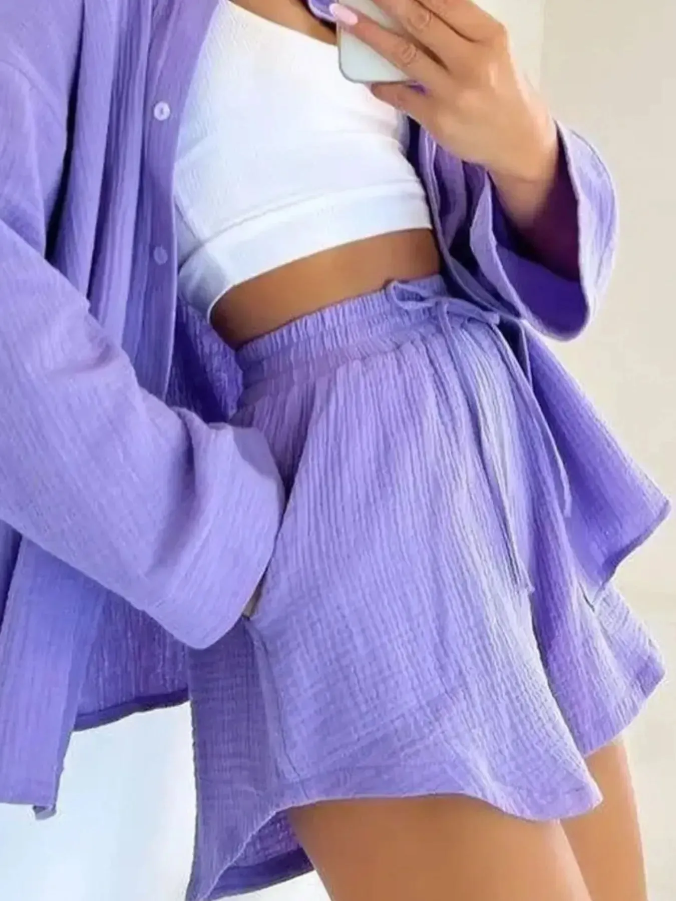 Texture Button Up Shirt and Shorts Set sold by Charming Charlie product image thumbnail 5