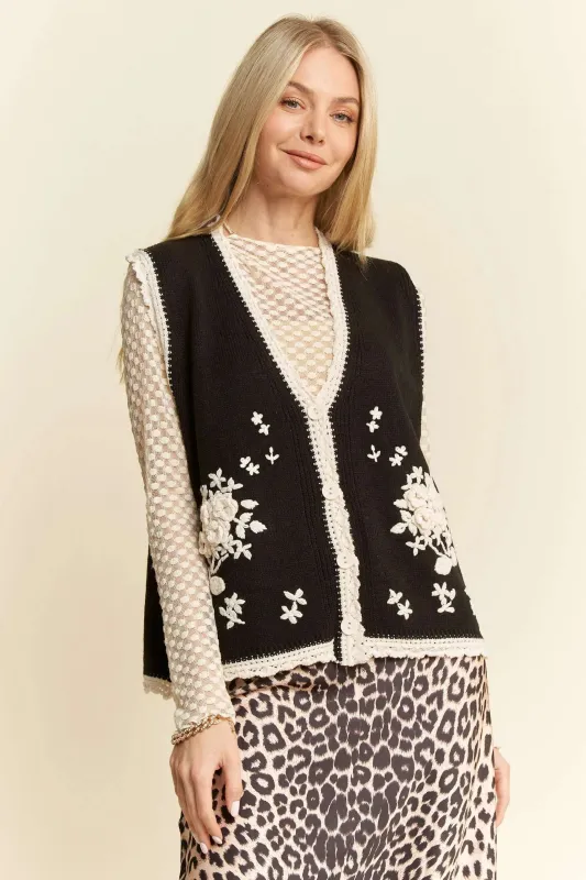 Davi & Dani Floral Embroidered Lace Sweater Knit Vest sold by Charming Charlie
