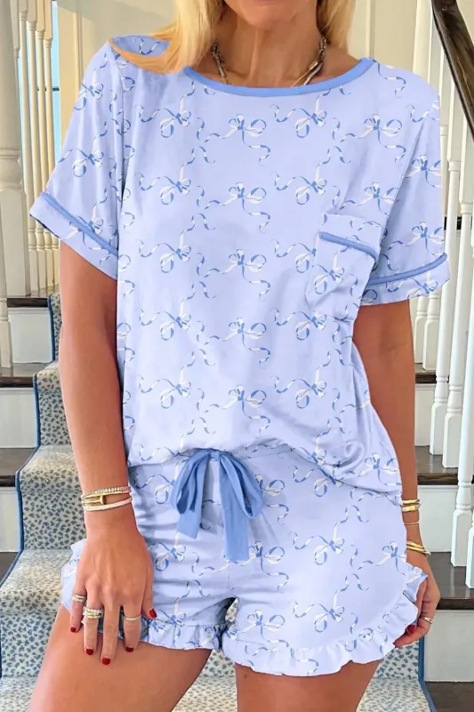 Bow Print Short Sleeve Top and Shorts Pajama Set sold by Charming Charlie