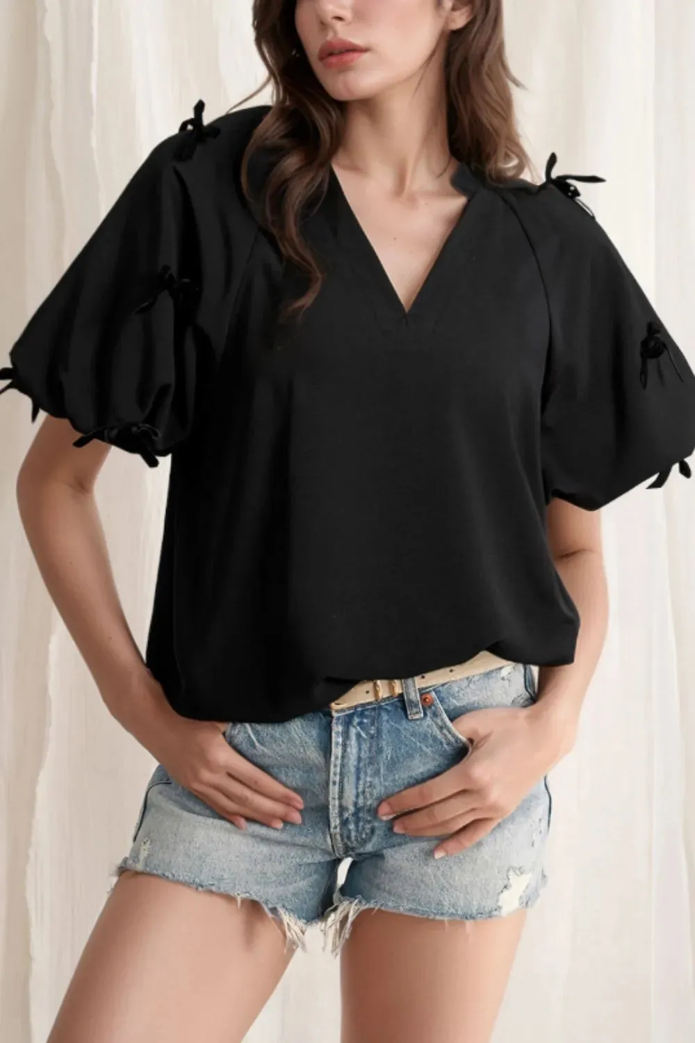 Bow Decor Puff Sleeve Blouse sold by Charming Charlie