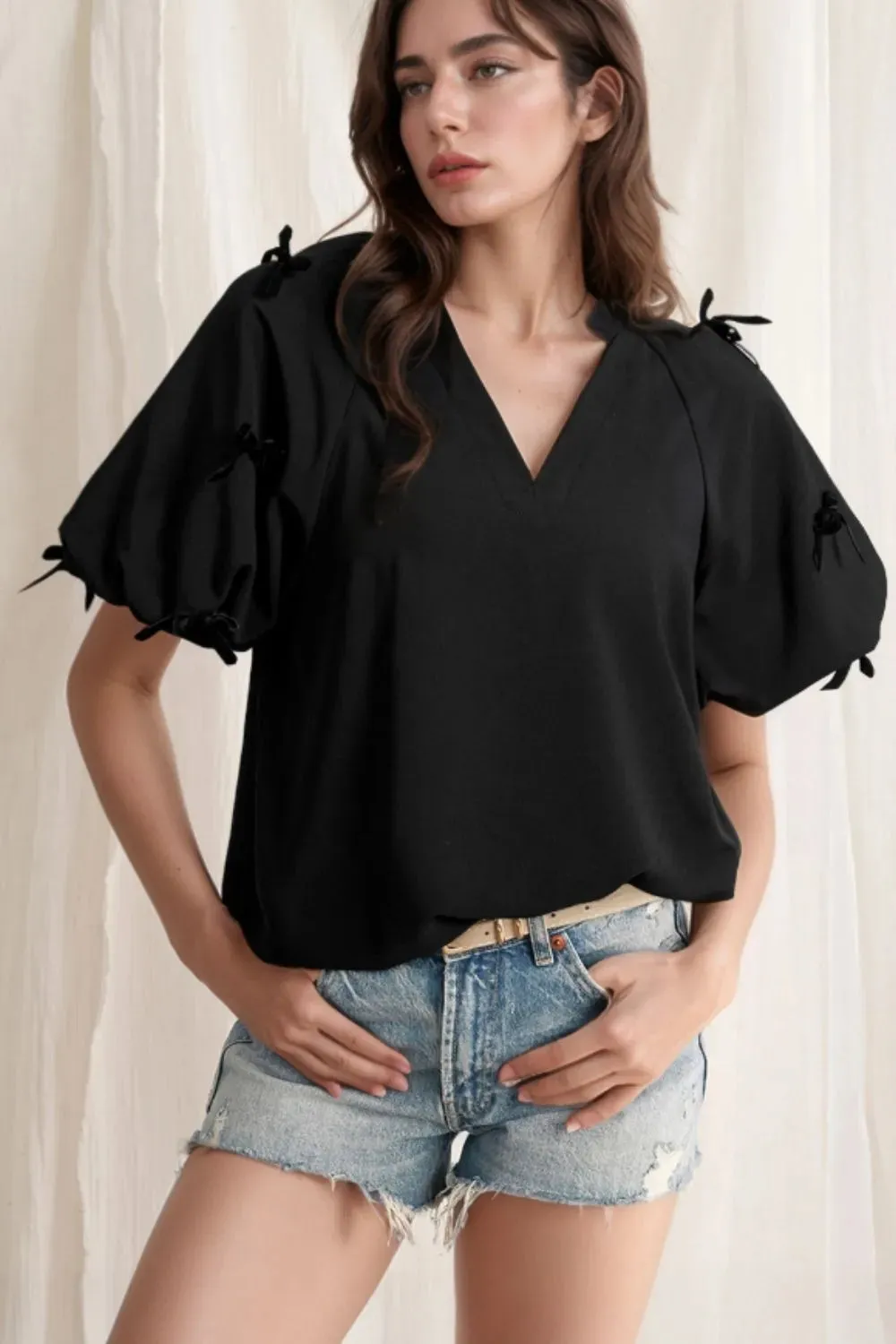 Bow Decor Puff Sleeve Blouse sold by Charming Charlie product image thumbnail 3