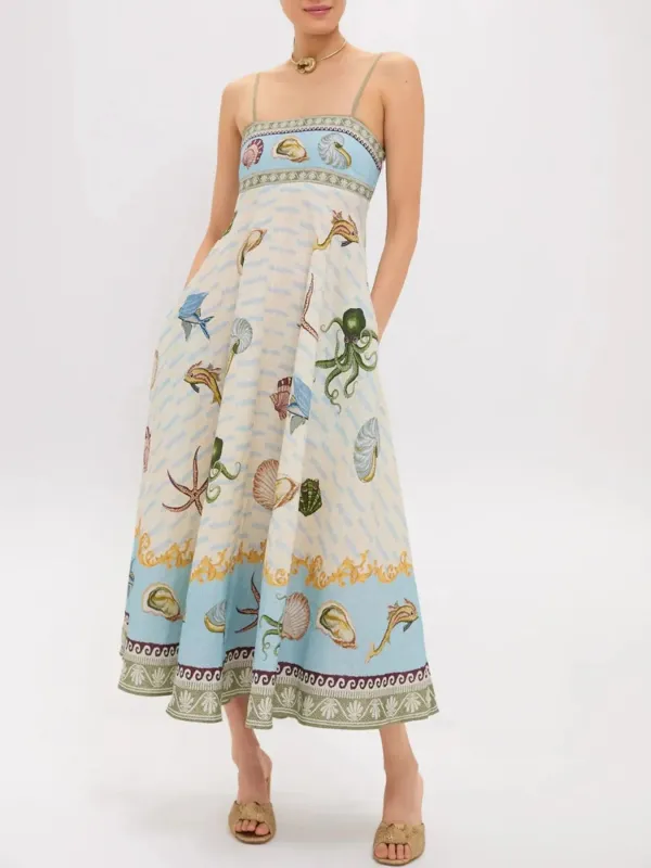 Ocean Print Spaghetti Strap Midi Dress sold by Charming Charlie