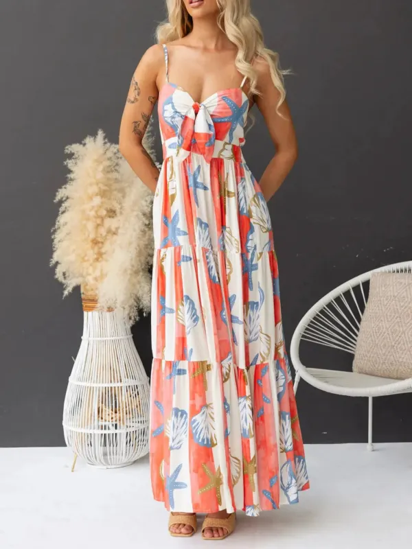 Printed Spaghetti Strap Maxi Dress with Pockets sold by Charming Charlie