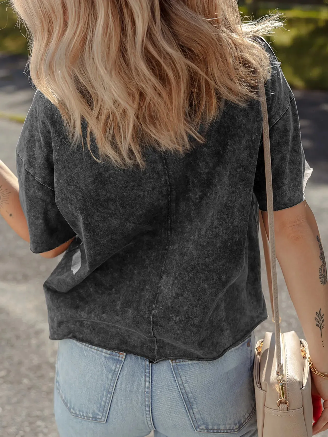 Floral Embroidered Mineral Wash Crew Neck T Shirt sold by Charming Charlie product image thumbnail 2