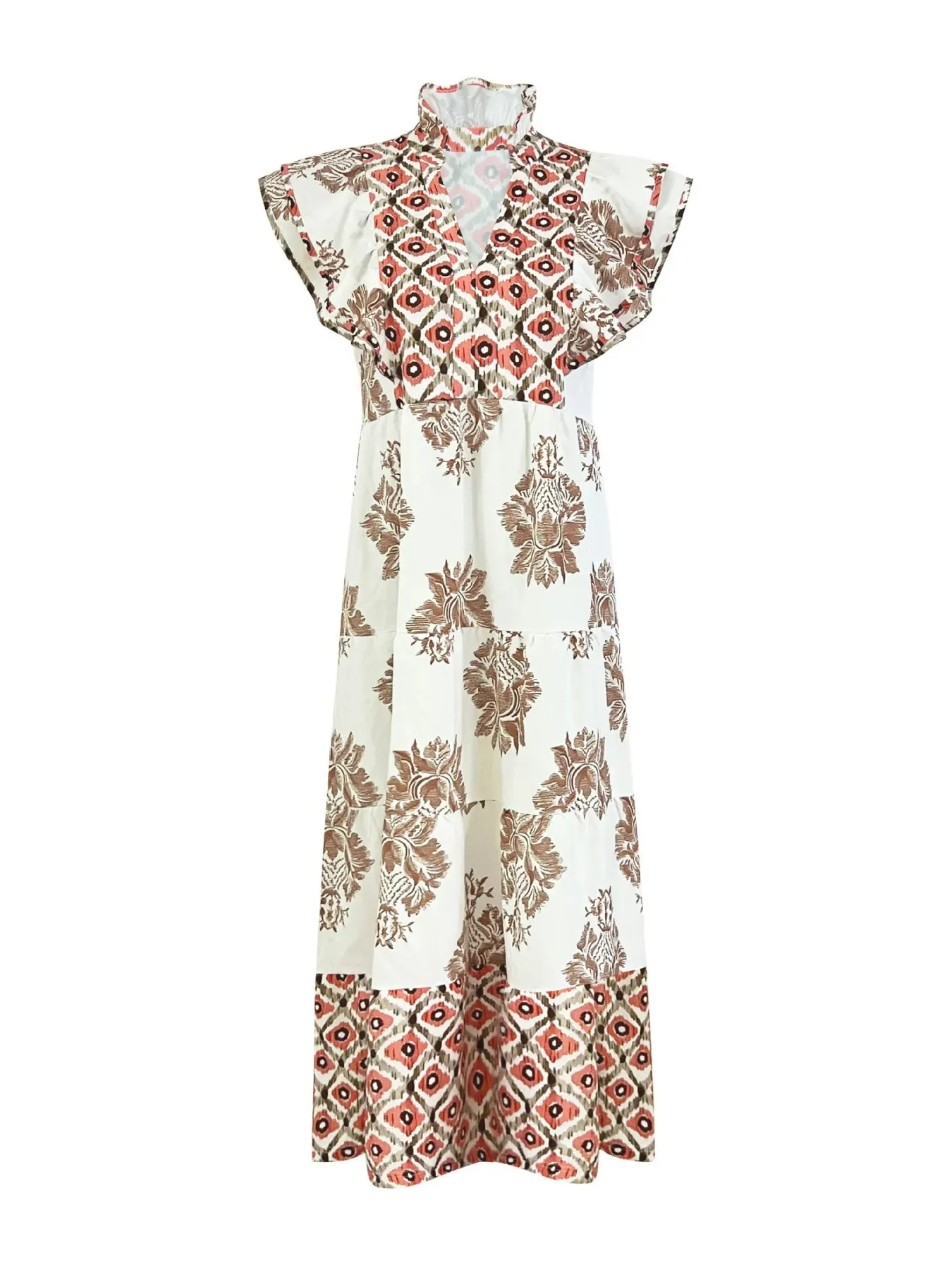 Printed Notched Ruffled Cap Sleeve Dress sold by Charming Charlie product image thumbnail 4