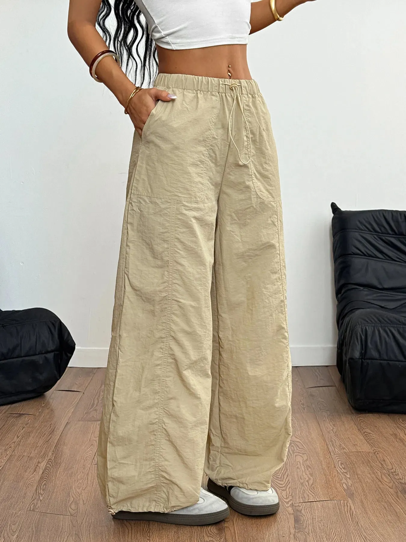 Drawstring Wide Leg Cargo Pants sold by Charming Charlie product image thumbnail 2