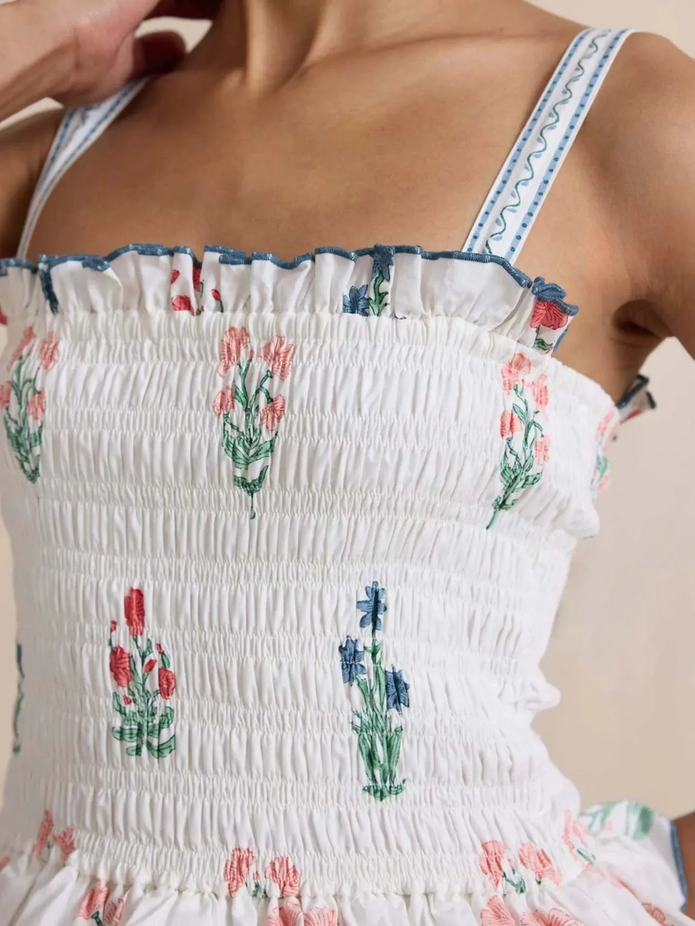 Bohemian Floral Print Smocked Tiered Maxi Dress sold by Charming Charlie product image thumbnail 4