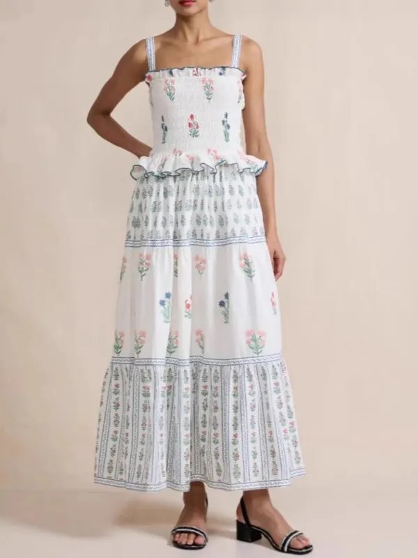Bohemian Floral Print Smocked Tiered Maxi Dress sold by Charming Charlie