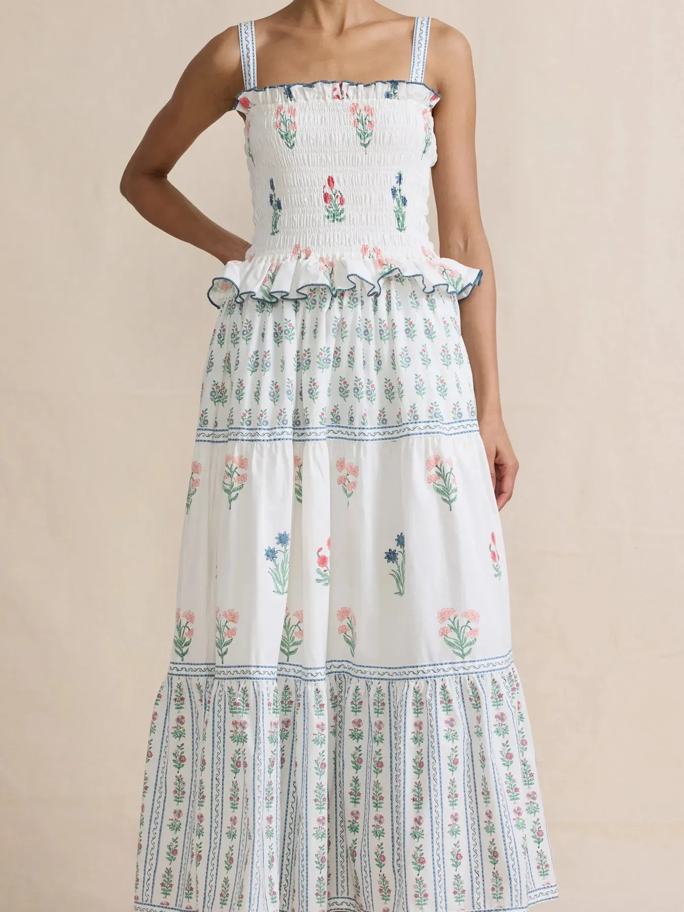 Bohemian Floral Print Smocked Tiered Maxi Dress sold by Charming Charlie product image thumbnail 2