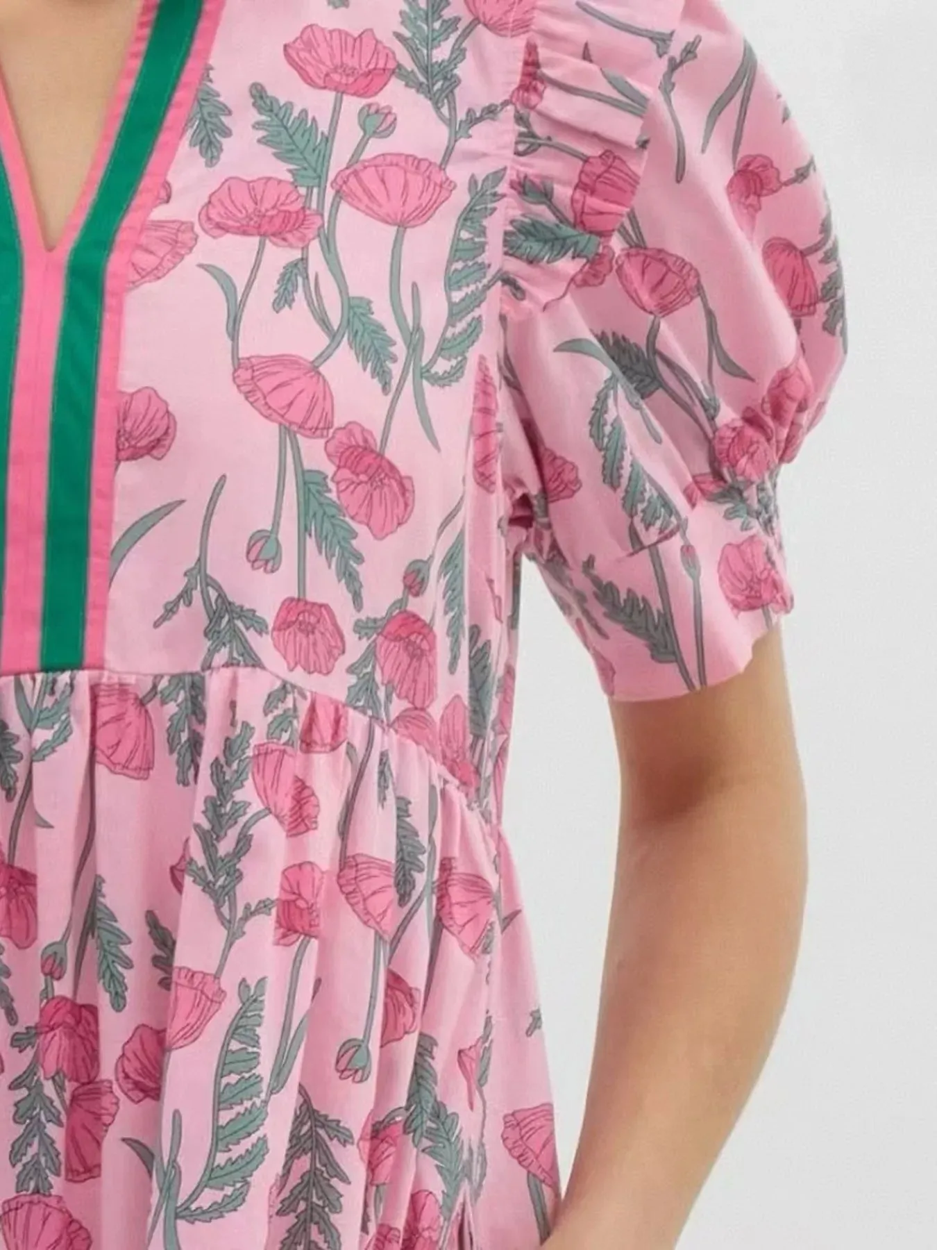 Floral Puff Sleeve Midi Dress with Contrast Trim sold by Charming Charlie product image thumbnail 5