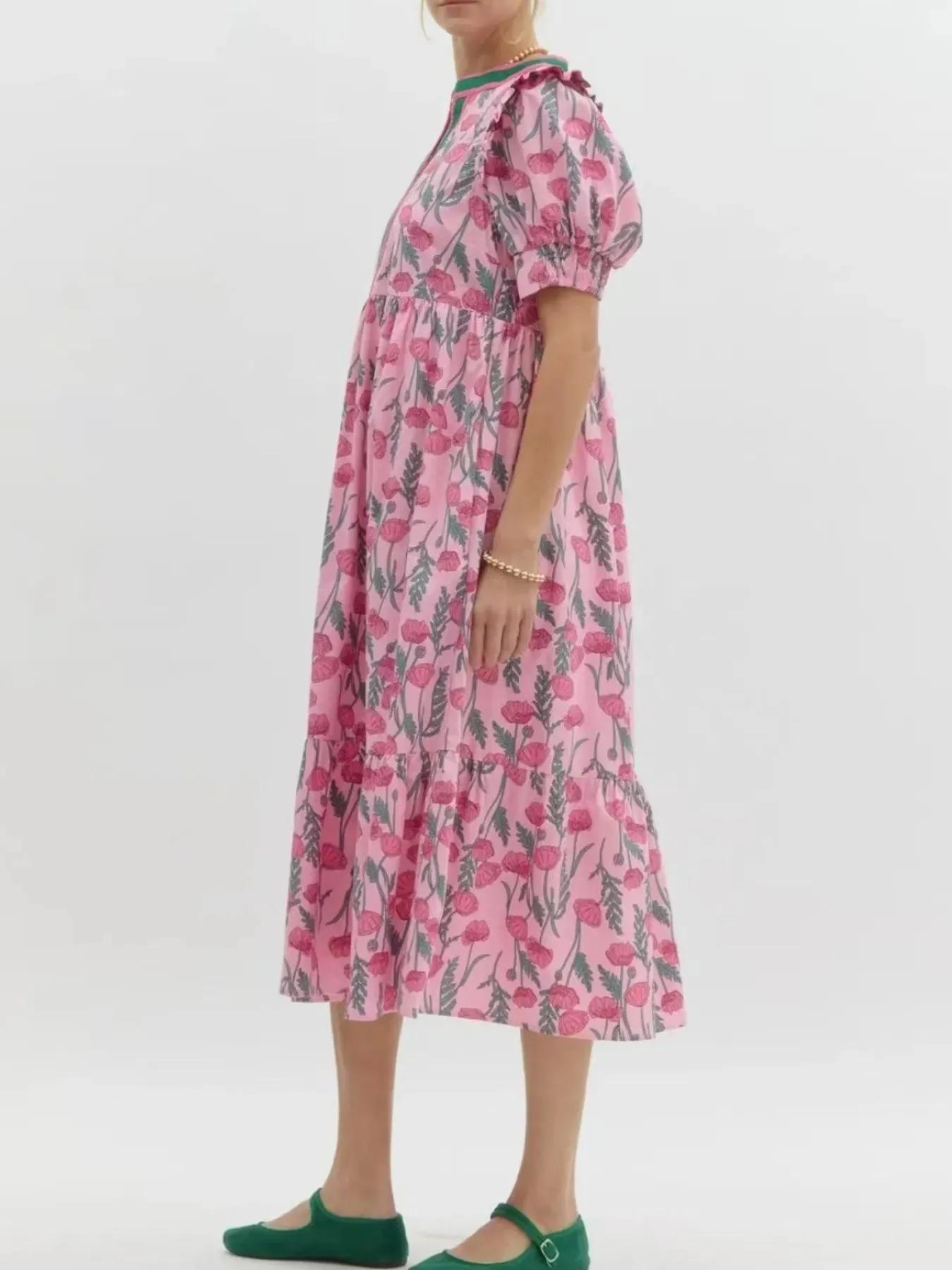 Floral Puff Sleeve Midi Dress with Contrast Trim sold by Charming Charlie product image thumbnail 3