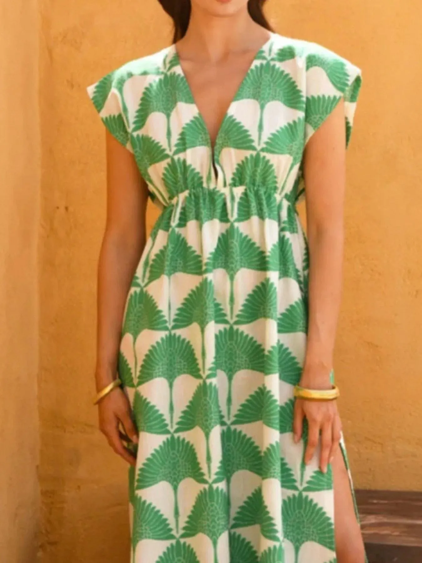 Slit Printed V-Neck Cap Sleeve Maxi Dress sold by Charming Charlie product image thumbnail 3