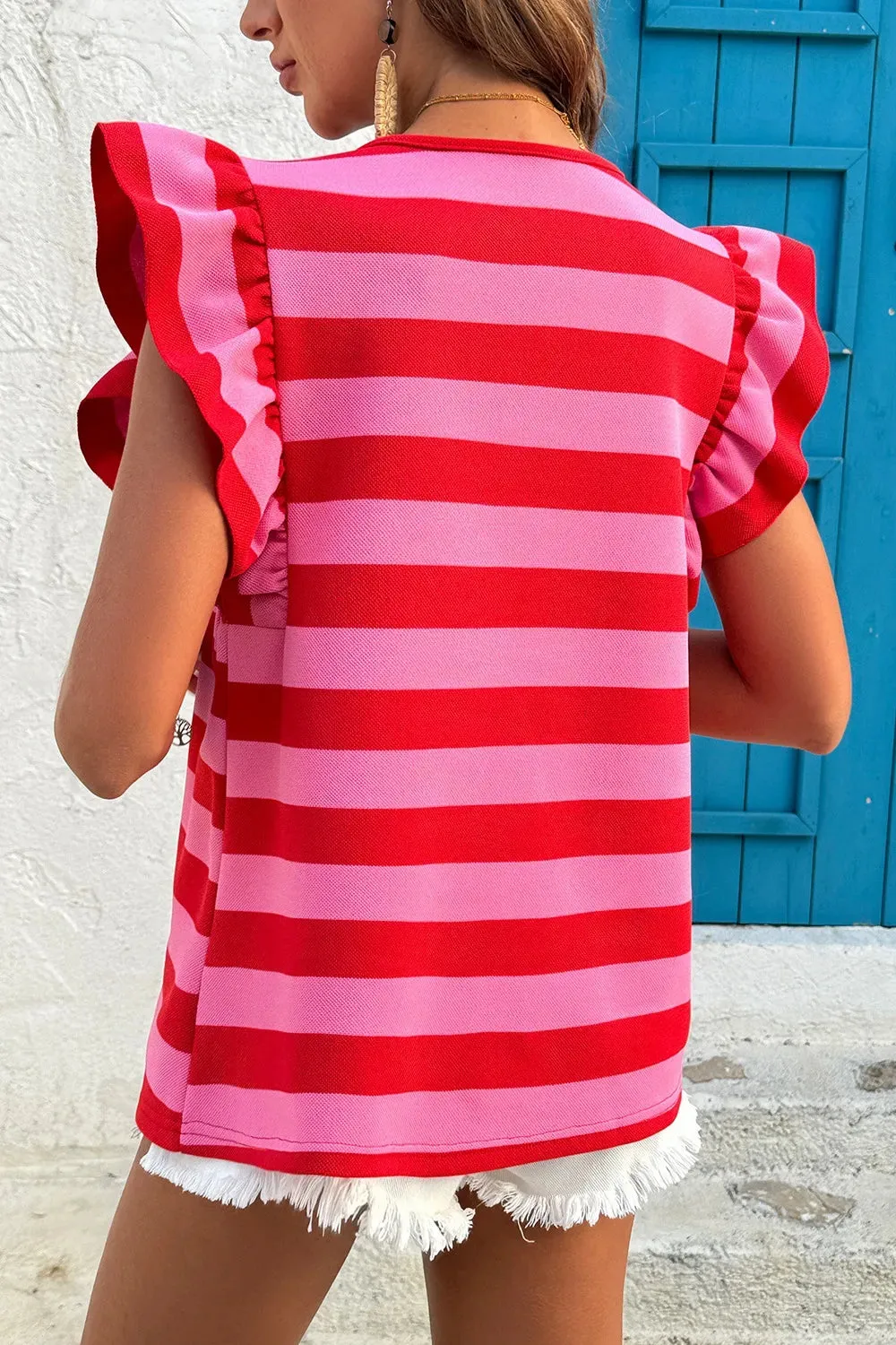 Striped Ruffle Sleeve Summer T-Shirt sold by Charming Charlie product image thumbnail 2
